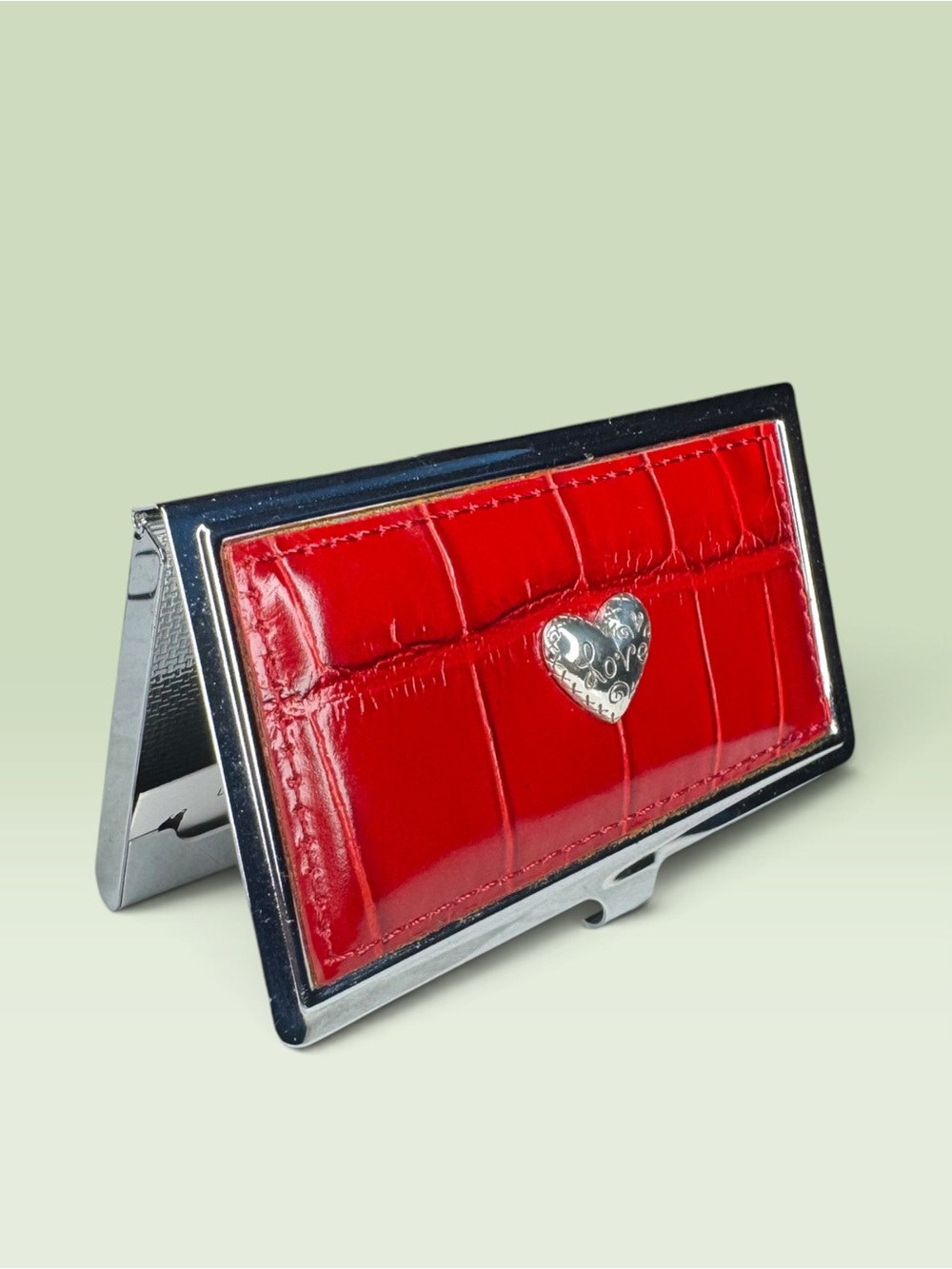 Brighton Love Card Case Red Croc Embossed